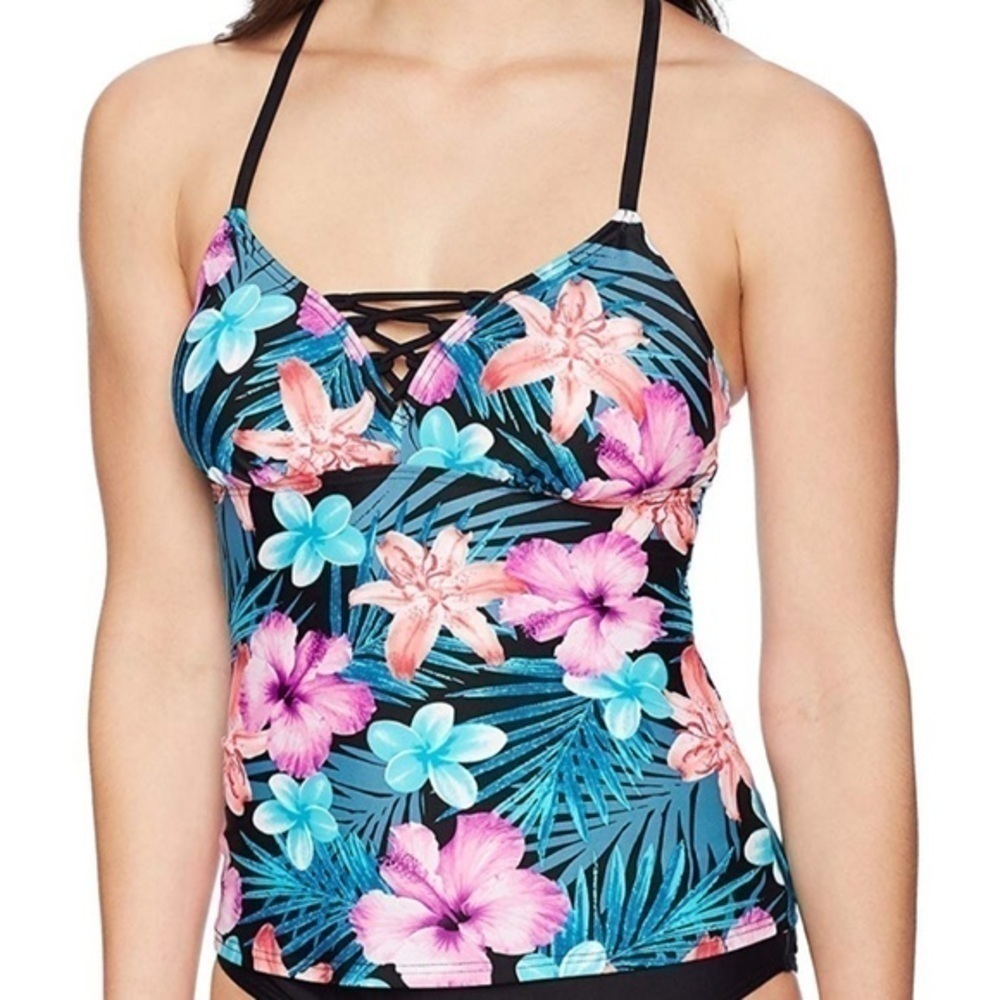 Coastal Blue Swim Hawaiian Floral Tankini Top XS